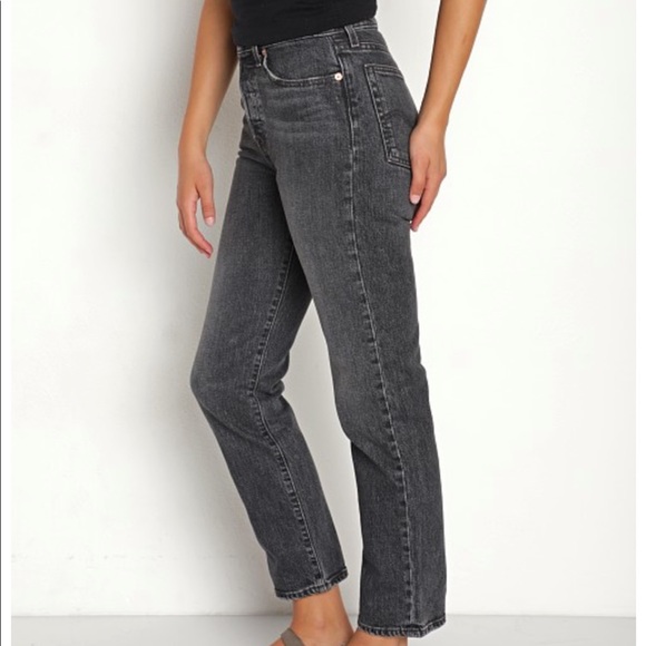 Black/grey Levis straight leg jeans high rise crop - Picture 2 of 4